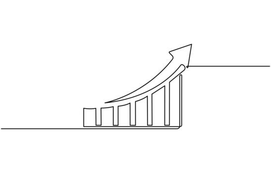 Continuous one line drawing of Growing line graph showing upward trend isolated on white background vector