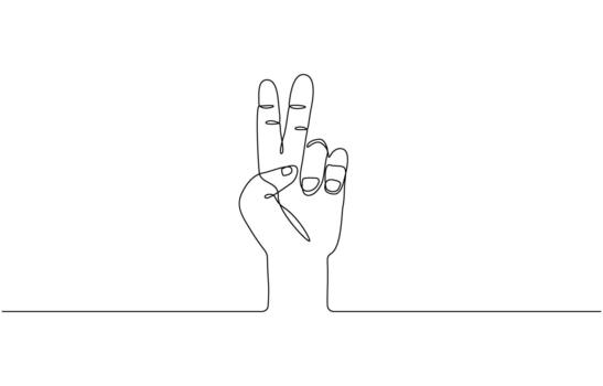 Continuous one line drawing of a hand displaying two fingers Editable design vector