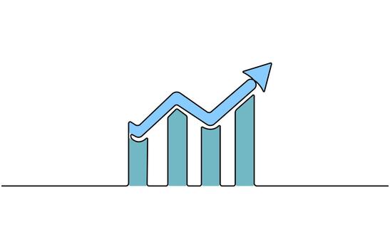 Continuous one line drawing of Growing business graph with upward trend isolated on white background vector