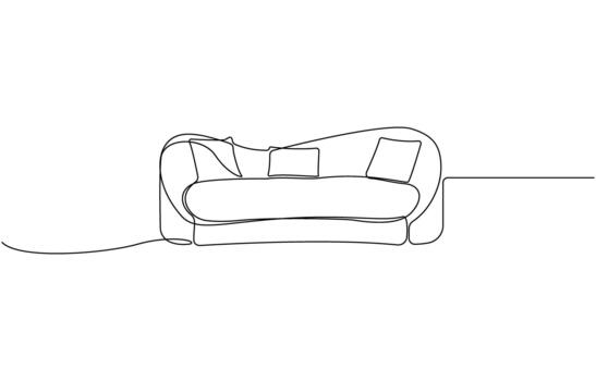 Continuous one line drawing of Modern abstract sofa design with geometric accents in vibrant colors vector