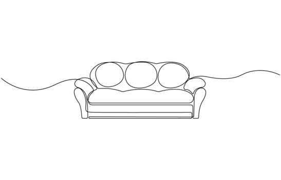 Continuous one line drawing of Modern sofa design with color options and helvetica font vector