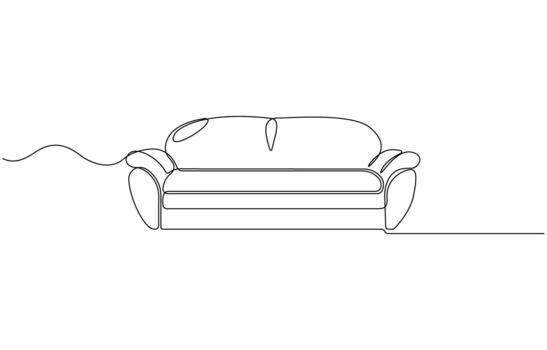 Continuous one line drawing of Modern living room sofa design with geometric accents and color options vector