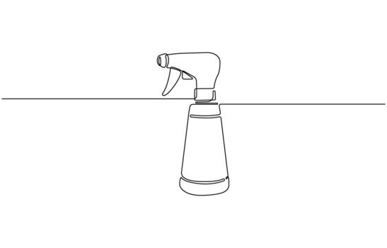 Continuous one line drawing of Clean water spray bottle illustration with detailed nozzle and trigger vector