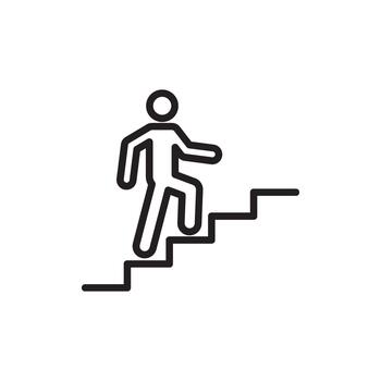Man climbs the stairs. Progress linear icon. Action line customizable illustration. Contour symbol. isolated outline drawing. Editable stroke vector