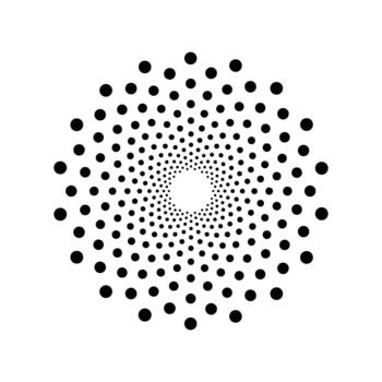 334 Dot circle abstract geometric swirl with radial concentric vortex dots pattern halftone effect on transparent background vector