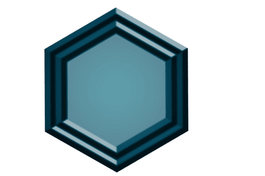 un estilizado hexagonal emblema con un frio azul degradado presentando un elevado metálico frontera y un oscuro antecedentes sugerencia un digital o futurista diseño elemento png