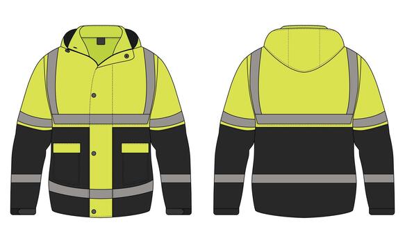 Hi vis safety jacket template front and back view vector