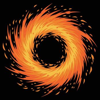 Abstract Fiery Swirl. Dynamic Flame Energy Spiral Design on Black Background vector