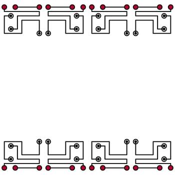 Monochrome technology geometric seamless border with place for text. Black red circle and lines on white background. Complicated texture background. Clear strict ornament vector