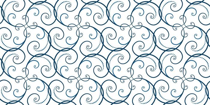 Winter seamless pattern of blue curls on white background. Frost intertwining swirls. Ethnic folk ornament in nordic style. Monochrome ornamental background vector