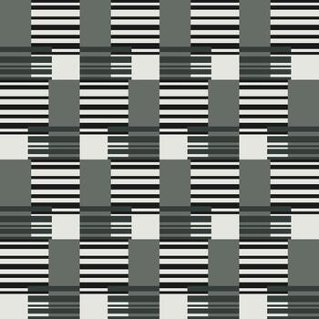 Abstract geometry seamless pattern. Mosaic square tile. Rectangles and lines in shades of grey and green. Complicated texture background. Grid of intertwined straight lines vector