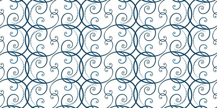 Seamless pattern of blue curls on white background. Frost pattern on the window. Ornament in ethnic style. Monochrome ornamental background of swirls. Winter holiday decor. vector