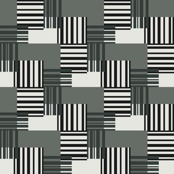 Abstract geometry zigzag seamless pattern. Rectangles and lines in shades of grey and green. Complicated texture background. Grid of intertwined straight lines vector