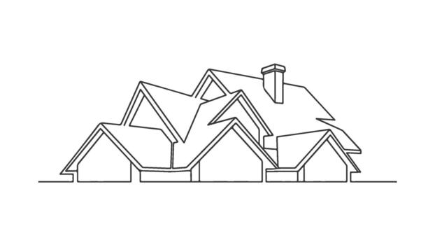 Continuous single line art drawing of a modern house, a simple minimalist architecture concept illustration with clean design lines vector