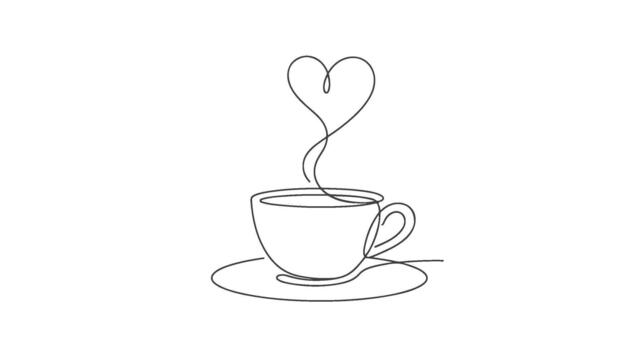 Simple and Elegant Continuous Single Line Art of a Heart Shaped Coffee Cup with Steam vector