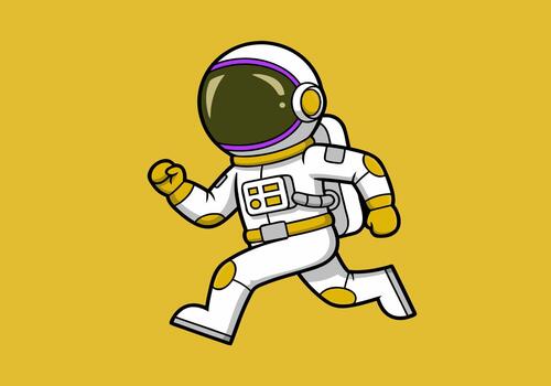Astronaut Running A Illustration of a Space Explorer in Action on a Yellow Background vector