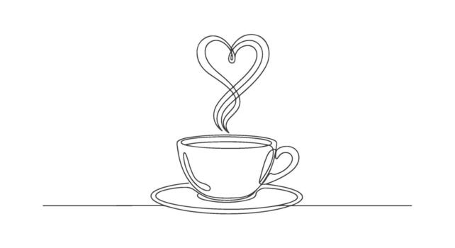 uno línea Arte continuo soltero línea dibujo de un taza de café con corazón conformado vapor vector