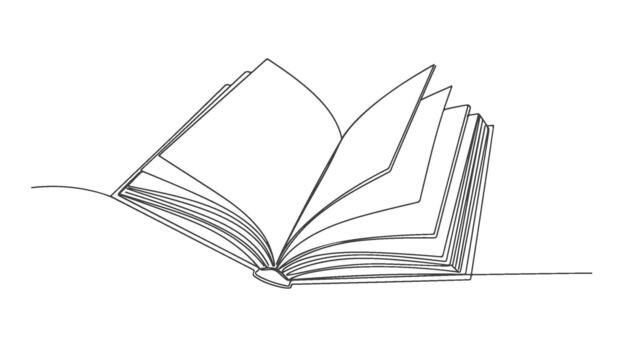 One Line Art Continuous Drawing of An Open Book - Minimalist Design vector