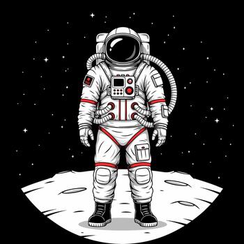 Dynamic illustration depicting a courageous astronaut standing on the moon, symbolizing humanity's ambition for space exploration and cosmic adventure vector