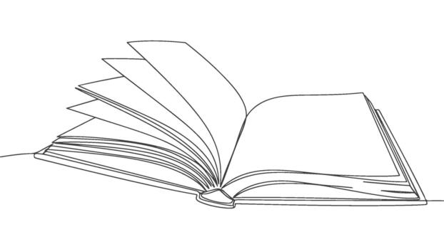 One Line Art Continuous Drawing of an Open Book with Pages Flipping, Minimalist Illustration vector