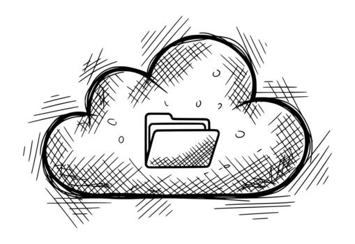 Cloud with Folder Icon Hand-Drawn in Ink vector