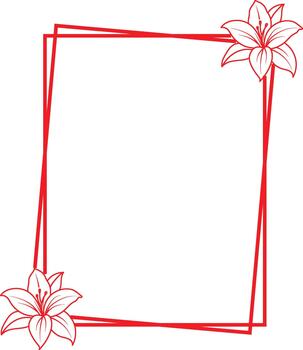 Elegant floral frame with lily flowers and red border for invitations vector