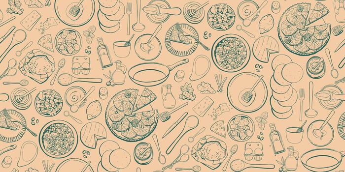 Backing tart Ingredients Doodle Seamless Pattern in Retro Style vector