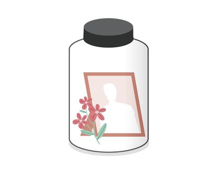 Memorial Jar with Portrait and Flowers to think of your beloved one from memory vector
