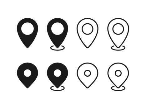 Set of pin marker with white dot isolated on white background. Set of Location map icons. Location pin vector