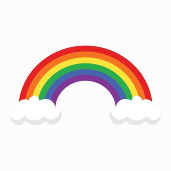 Rainbow with cloud flat colour lines isolated on a white background vector