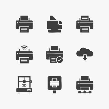 Flat Design Printer Icon in Black and White Color vector