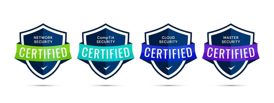 Security shield badge logo design. Modern shield emblem for network, cloud, cyber security. vector