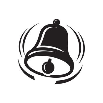 Striking graphic illustration of a ringing bell icon in monochrome, conveying an alert or notification with dynamic sound waves vector