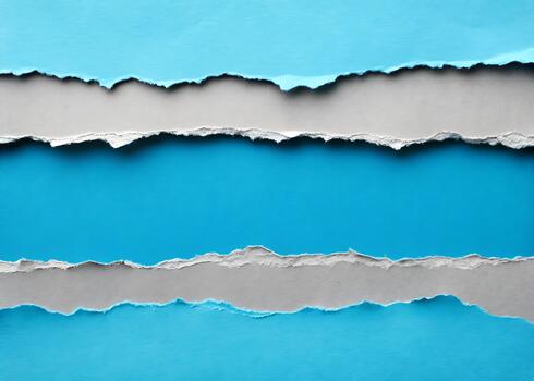 Torn paper texture layers revealing subtle gray beneath blue background for abstract design elements photo