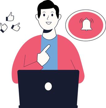 Character of a Man Like and Subscribe in Hand Drawn Design vector