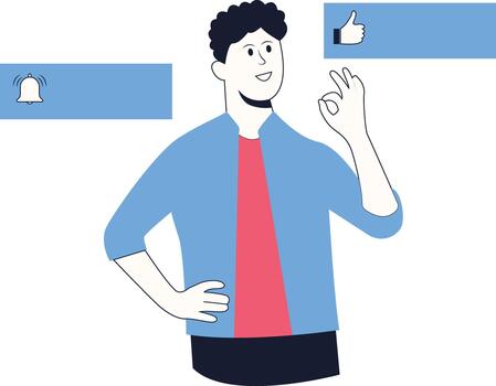 Character of a Man Like and Subscribe with Flat Style. vector