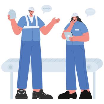 factory workers discussing safety procedures vector