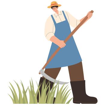 Farmer working with a scythe vector