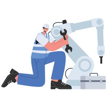 Engineer fixing robotic arm vector