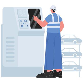 Worker operating automotive machine vector