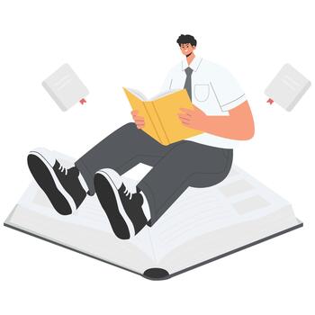 Person reading a book on an open page vector