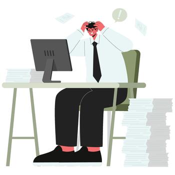 Stressed office worker at desk vector
