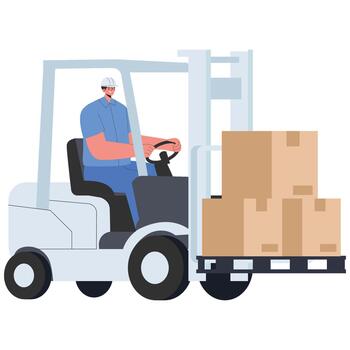 Forklift operator with stacked cardboard boxes vector