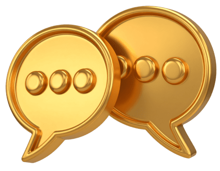 Golden chat bubbles symbolizing communication, conversation, and dialogue in a modern digital context. png