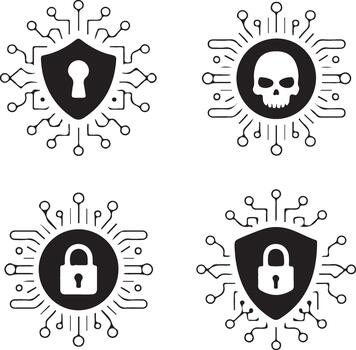 Cyber Security Shield Lock Circuit Icon vector