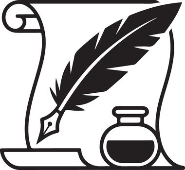 Inkwell Quill Scroll Script Paper vector