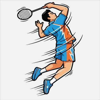 Dynamic illustration of badminton player in action vector