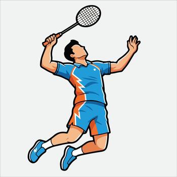 Dynamic illustration of a badminton player in action pose vector
