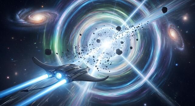 Spaceship Navigating a Cosmic Rift A Journey Through the Universe's Mysteries photo