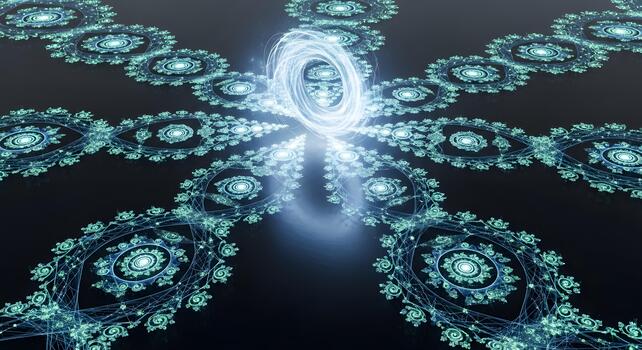 Abstract Digital Art Featuring Intricate Circular Patterns and a Central Portal Effect photo